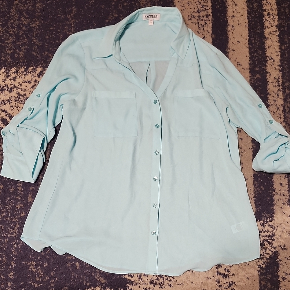 Express Women's Sky Blue Button-Down Shirt